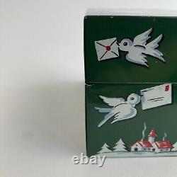 Vintage Stylecraft Metal Christmas Card List Box Green Santa Sleigh Reindeer MCM