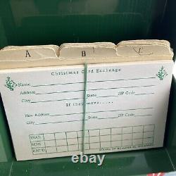 Vintage Stylecraft Metal Christmas Card List Box Green Santa Sleigh Reindeer MCM