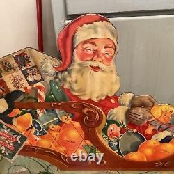 Vintage Sunkist Christmas Santa & Reindeer Sled Advertisement Rare! 3 Pieces