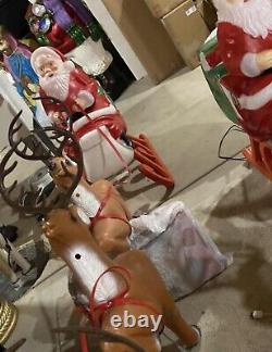 Vintage TPI santa in sleigh with reindeers christmas blowmolds