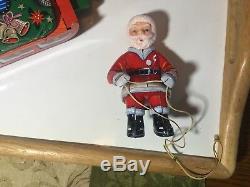 Vintage Tin Battery Operated Santa Claus On Reindeer Sleigh 1950s Japan