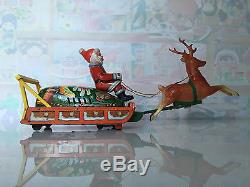 Vintage Tin Toy Masudaya MT Modern Toys Santa Claus on Reindeer Sleigh Japan BOX