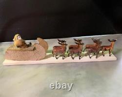 Vintage Tiny Santa and Sleigh Candy Container and 7 Reindeer Made in Japan