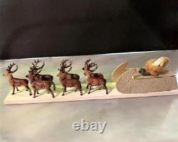 Vintage Tiny Santa and Sleigh Candy Container and 7 Reindeer Made in Japan