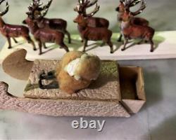 Vintage Tiny Santa and Sleigh Candy Container and 7 Reindeer Made in Japan
