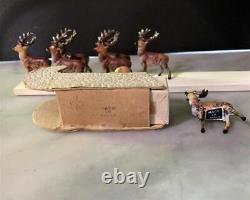 Vintage Tiny Santa and Sleigh Candy Container and 7 Reindeer Made in Japan