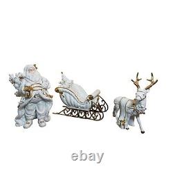 Vintage Traditions Porcelain Santa with Sleigh and Reindeer Center Piece or Ma