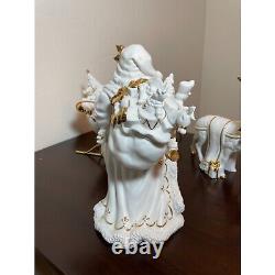 Vintage Traditions Porcelain Santa with Sleigh and Reindeer Center Piece or Ma