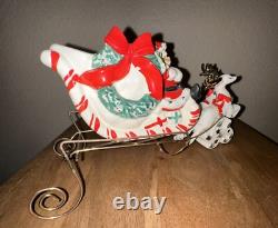 Vintage UCAGCO Christmas Santa Sleigh with Metal Wire Base & Reindeer