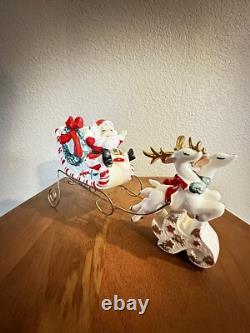 Vintage UCAGCO Christmas Santa Sleigh with Metal Wire Base & Reindeer