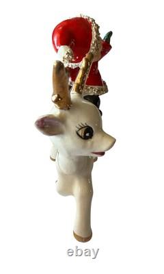 Vintage UCAGCO Waving Pixie Elf Santa Suit Reindeer Sleigh Gold Trim READ MORE