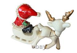 Vintage UCAGCO Waving Pixie Elf Santa Suit Reindeer Sleigh Gold Trim READ MORE