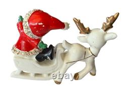 Vintage UCAGCO Waving Pixie Elf Santa Suit Reindeer Sleigh Gold Trim READ MORE