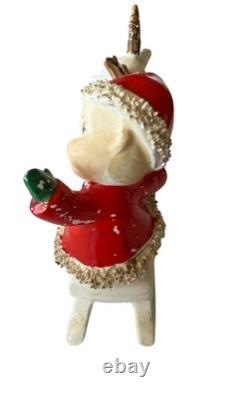 Vintage UCAGCO Waving Pixie Elf Santa Suit Reindeer Sleigh Gold Trim READ MORE