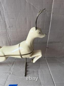 Vintage Union Christmas Reindeer Light Up Hard Blow Molds Rare Santa Sleigh B