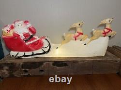 Vintage Union Products Inc Christmas Blow Mold Santa Sleigh Reindeer Yard Art