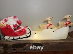 Vintage Union Products Inc Christmas Blow Mold Santa Sleigh Reindeer Yard Art