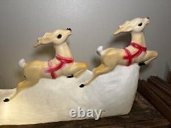 Vintage Union Products Inc Christmas Blow Mold Santa Sleigh Reindeer Yard Art