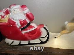 Vintage Union Products Inc Christmas Blow Mold Santa Sleigh Reindeer Yard Art