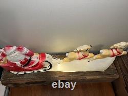 Vintage Union Products Inc Christmas Blow Mold Santa Sleigh Reindeer Yard Art
