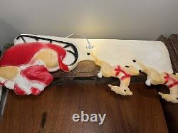 Vintage Union Products Inc Christmas Blow Mold Santa Sleigh Reindeer Yard Art