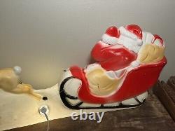 Vintage Union Products Inc Christmas Blow Mold Santa Sleigh Reindeer Yard Art