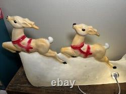 Vintage Union Products Inc Christmas Blow Mold Santa Sleigh Reindeer Yard Art