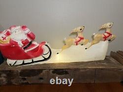 Vintage Union Products Inc Christmas Blow Mold Santa Sleigh Reindeer Yard Art
