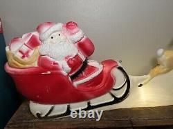 Vintage Union Products Inc Christmas Blow Mold Santa Sleigh Reindeer Yard Art