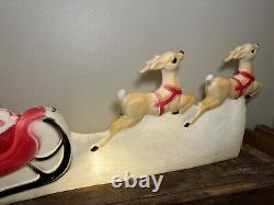 Vintage Union Products Inc Christmas Blow Mold Santa Sleigh Reindeer Yard Art