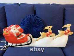 Vintage Union Products Santa's Sleigh & Reindeer Blow Mold With Light 26 USA