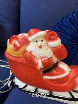 Vintage Union Products Santa's Sleigh & Reindeer Blow Mold With Light 26 USA