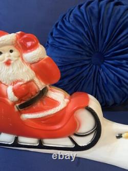 Vintage Union Products Santa's Sleigh & Reindeer Blow Mold With Light 26 USA