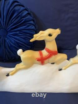 Vintage Union Products Santa's Sleigh & Reindeer Blow Mold With Light 26 USA
