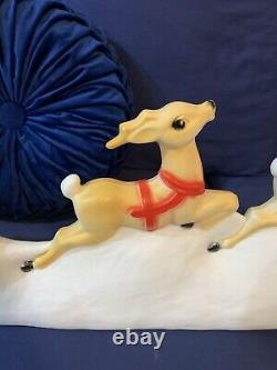 Vintage Union Products Santa's Sleigh & Reindeer Blow Mold With Light 26 USA