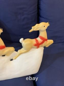 Vintage Union Products Santa's Sleigh & Reindeer Blow Mold With Light 26 USA