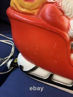 Vintage Union Products Santa's Sleigh & Reindeer Blow Mold With Light 26 USA