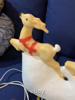 Vintage Union Products Santa's Sleigh & Reindeer Blow Mold With Light 26 USA
