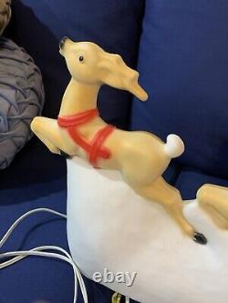 Vintage Union Products Santa's Sleigh & Reindeer Blow Mold With Light 26 USA