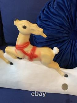 Vintage Union Products Santa's Sleigh & Reindeer Blow Mold With Light 26 USA