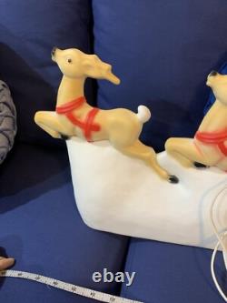 Vintage Union Products Santa's Sleigh & Reindeer Blow Mold With Light 26 USA