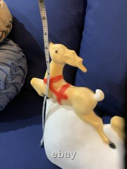 Vintage Union Products Santa's Sleigh & Reindeer Blow Mold With Light 26 USA