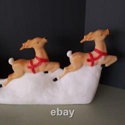 Vintage Union Products Santa's Sleigh & Reindeer Blow Mold With Light 32 USA