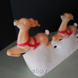 Vintage Union Products Santa's Sleigh & Reindeer Blow Mold With Light 32 USA