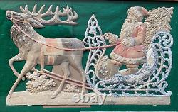 Vintage Victorian Christmas Santa Reindeer and Sleigh Wall Decor Ready to Hang