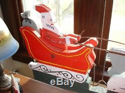 Vintage Whirligig Whirly Gig Santa Claus Sleigh Reindeer Fun Old Primitive VGC