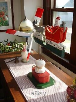 Vintage Whirligig Whirly Gig Santa Claus Sleigh Reindeer Fun Old Primitive VGC