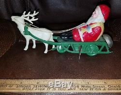 Vintage Wind Up Celluliod Santa & Reindeer WithMetal Sleigh