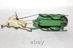 Vintage Wind Up Celluloid Santa & Reindeer with Tin Sleigh & Bell, Japan New