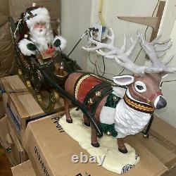 Vintage animated Santa on sleigh w reindeer